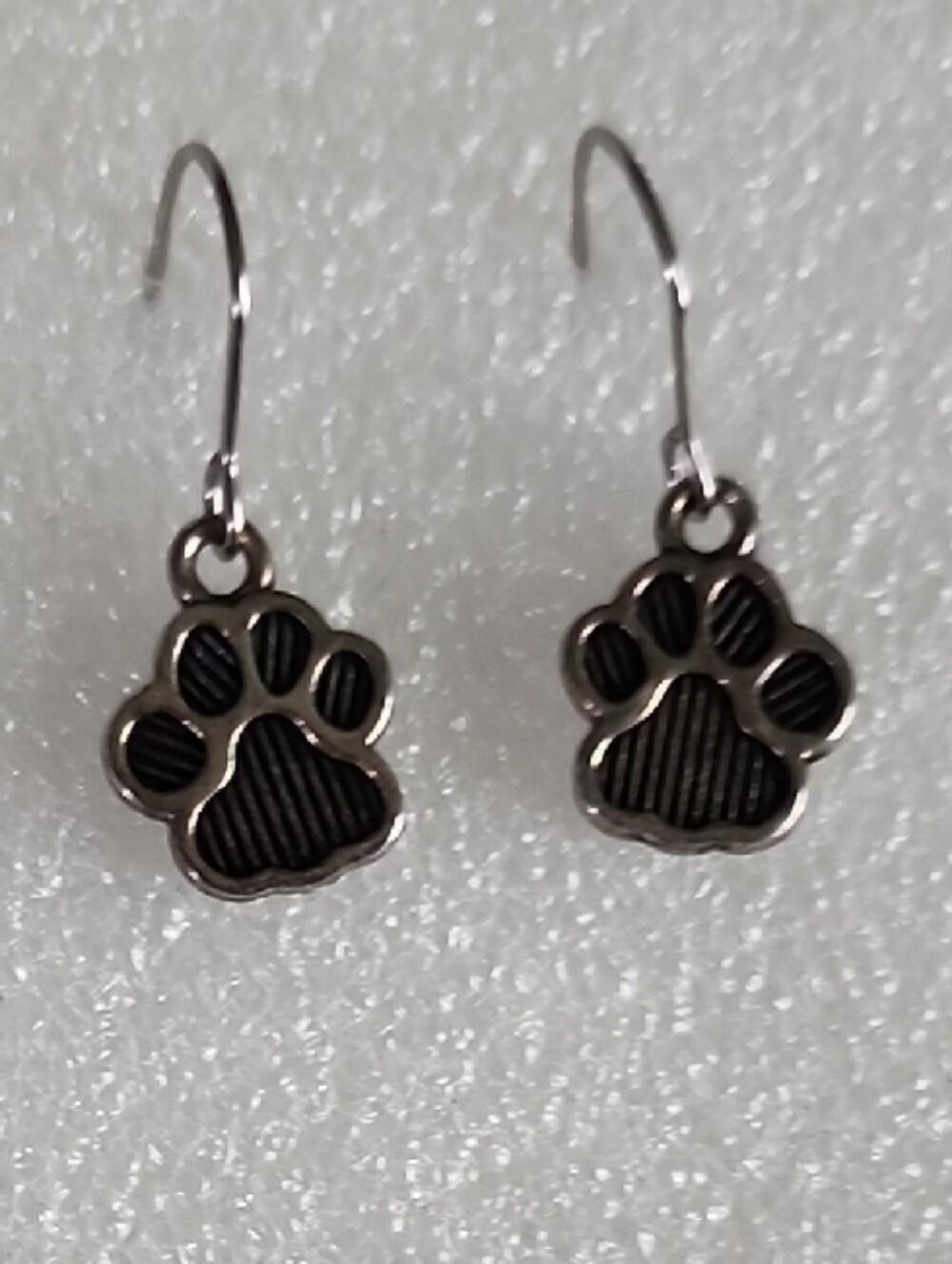 Hand Crafted Silver Paw Print Dangle Earrings